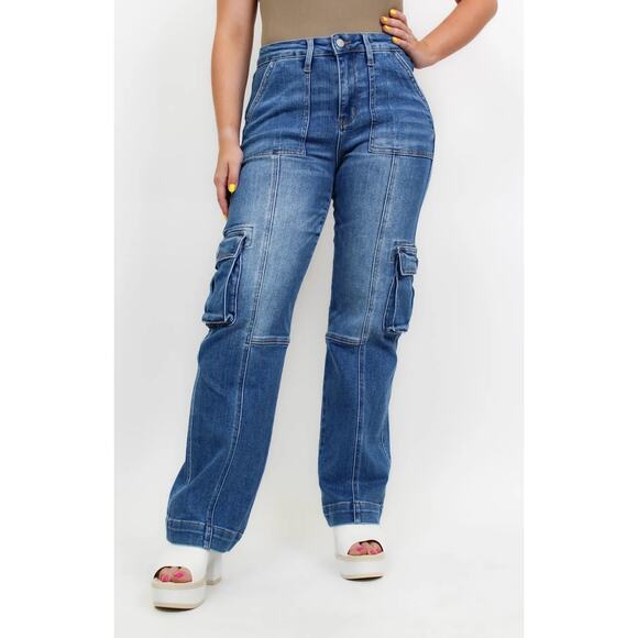 Judy Blue Denim - NWT Judy Blue Cargo Jeans High Rise Wide Leg Stretch Denim 90s Y2K Inspired 16W